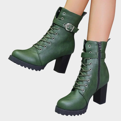 Harper Women's Combat Boots | Lace-Up, Block Heel, Black 1