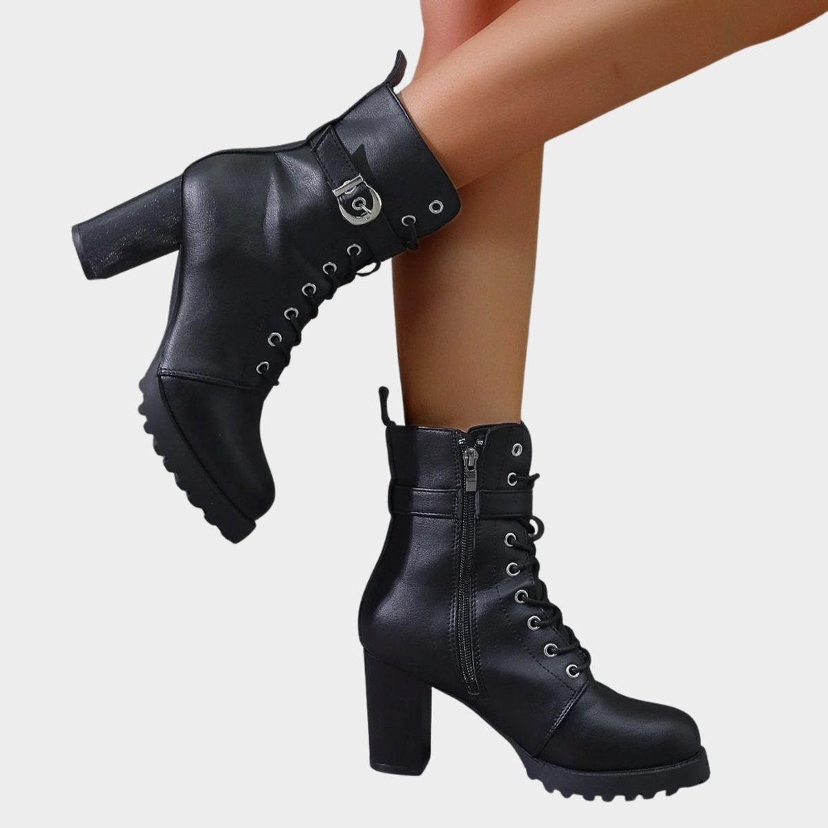 Harper Women's Combat Boots | Lace-Up, Block Heel, Black 5