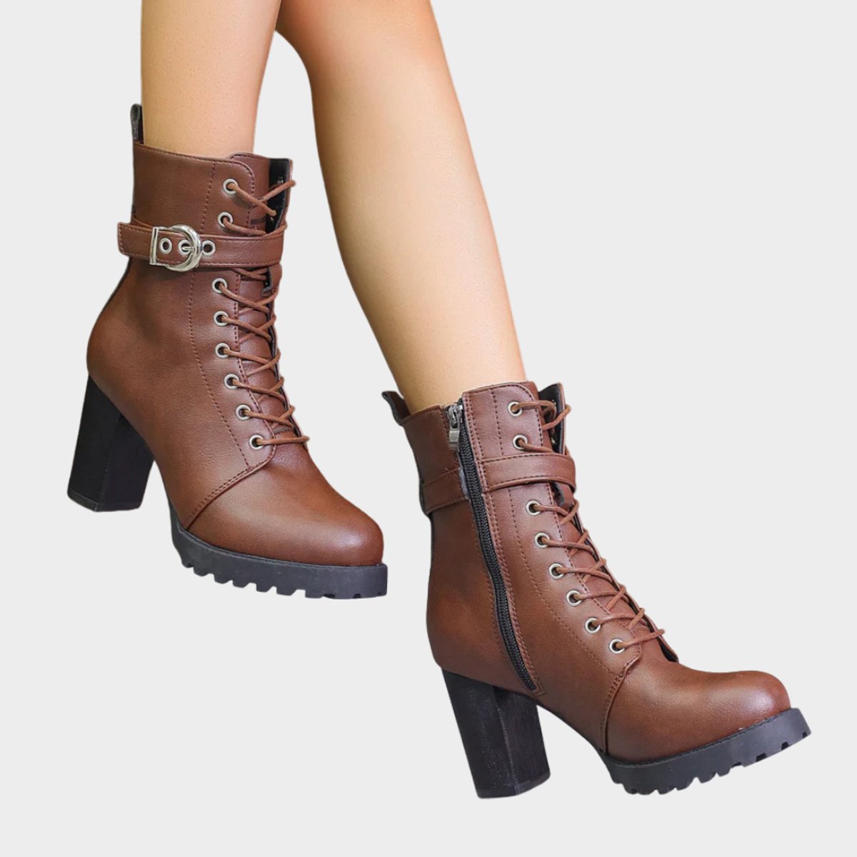 Harper Women's Combat Boots | Lace-Up, Block Heel, Black 6