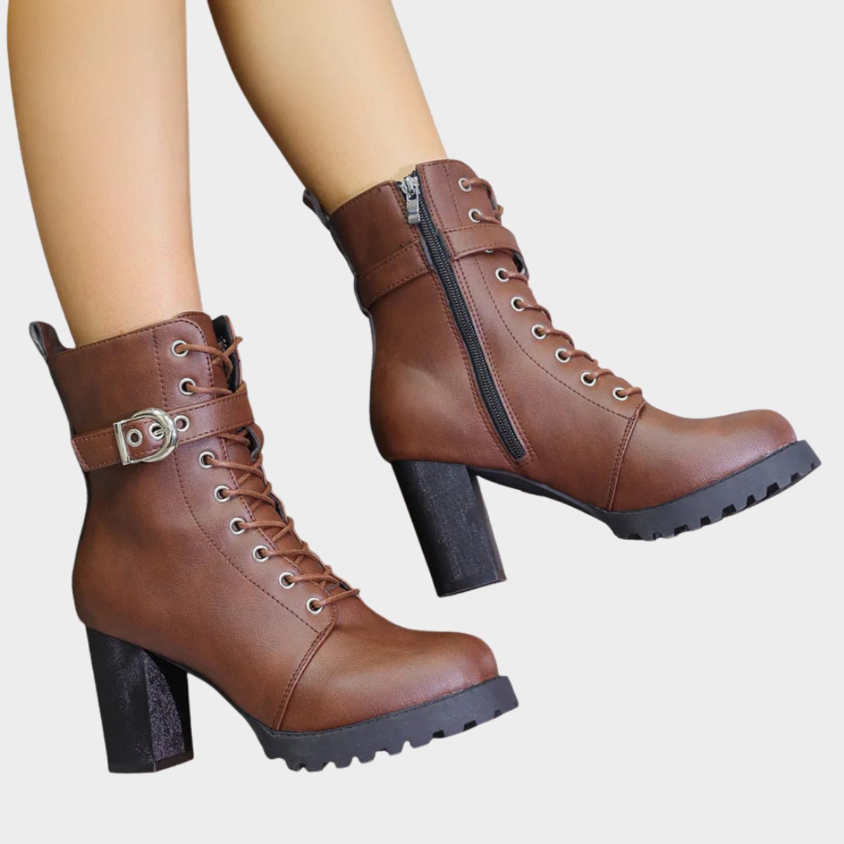 Harper Women's Combat Boots | Lace-Up, Block Heel, Black 7