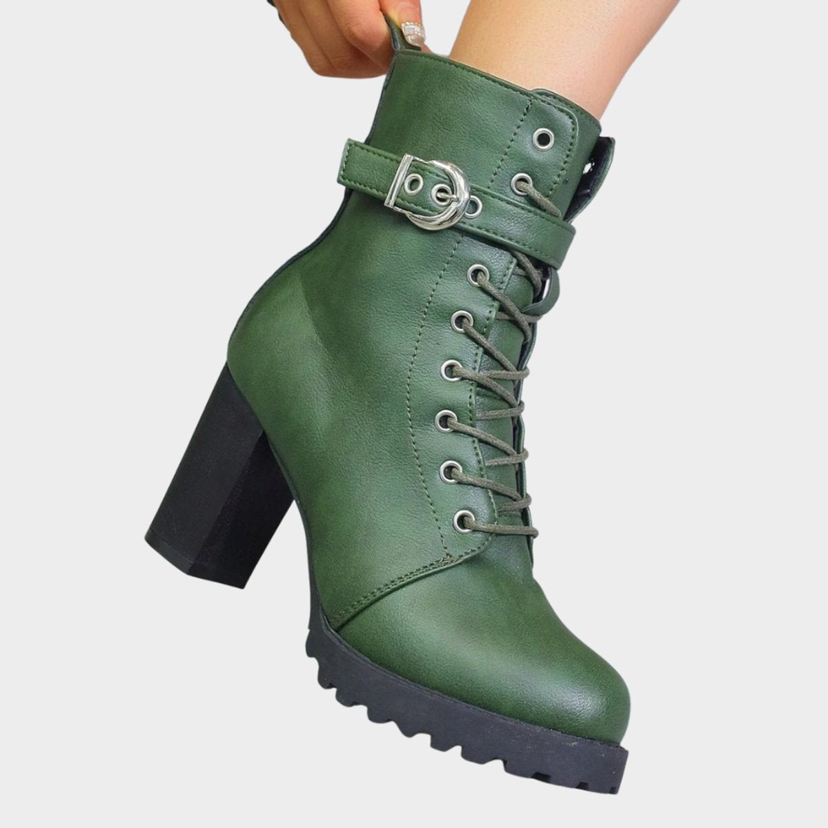 Harper Women's Combat Boots | Lace-Up, Block Heel, Black 8