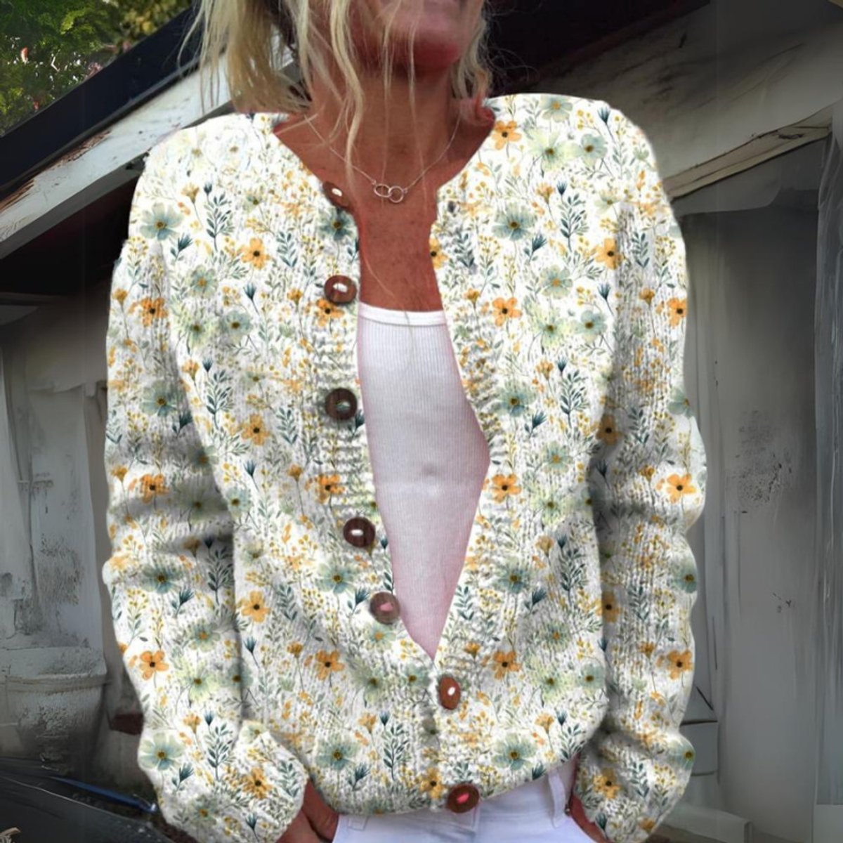 Harper Women's Floral Knit Cardigan Sweater | Relaxed Fit, Button-Front 0