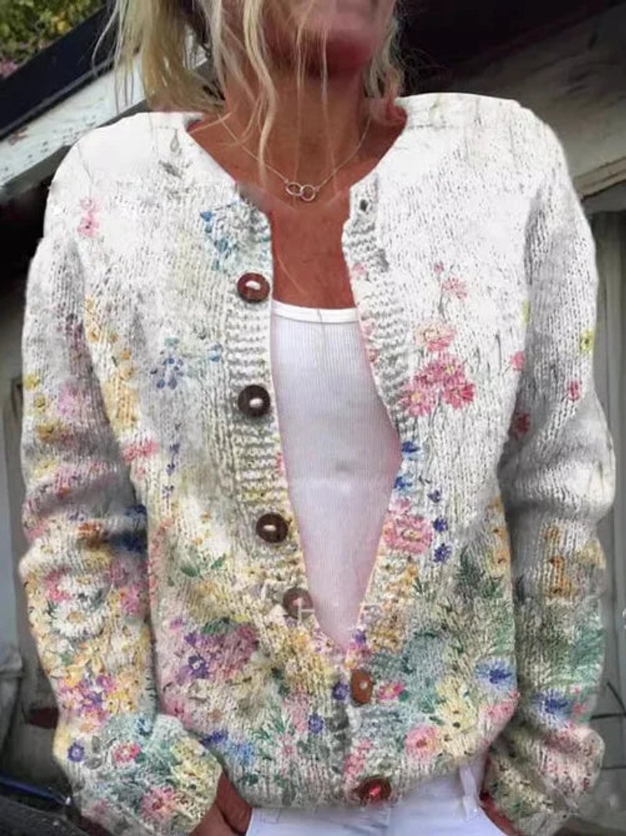Harper Women's Floral Knit Cardigan Sweater | Relaxed Fit, Button-Front 3