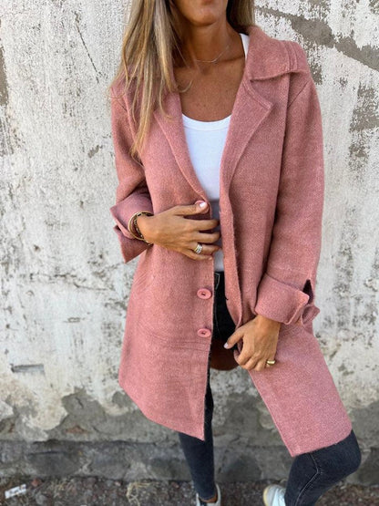 Harper Women's Long Button-Front Lapel Coat | Relaxed Fit, Versatile 2