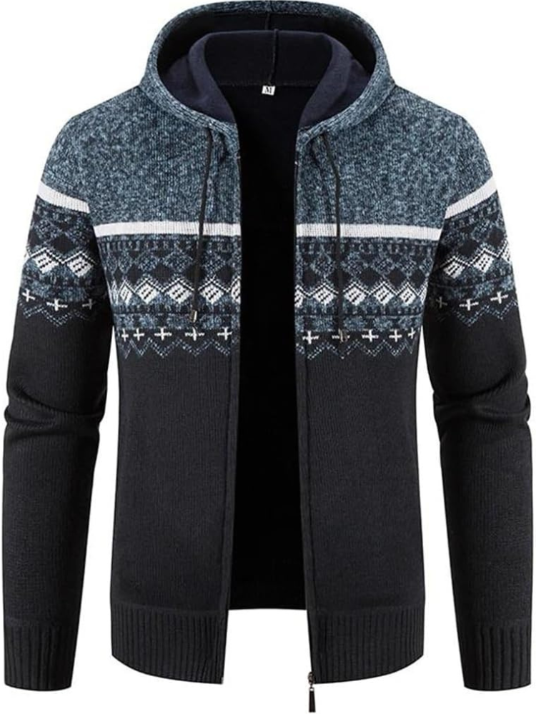 Haven Men's Winter Jacket with Hood and Stripe Pattern 1