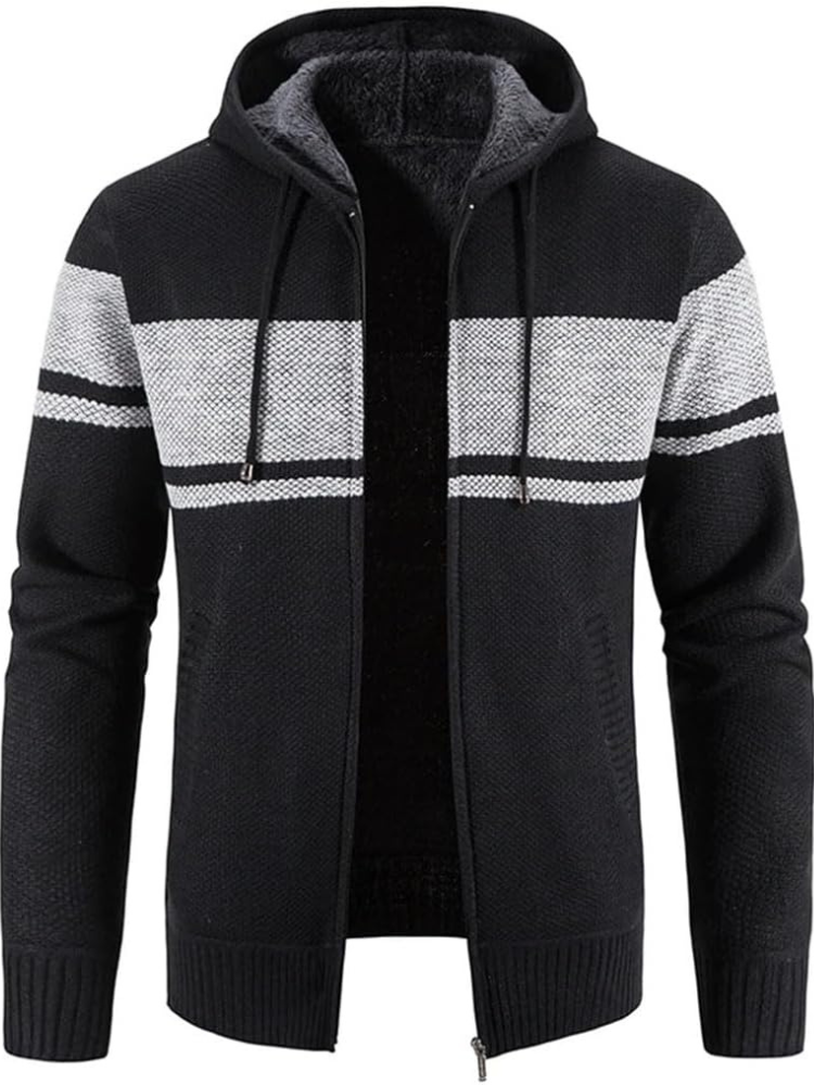 Haven Men's Winter Jacket with Hood and Stripe Pattern 10