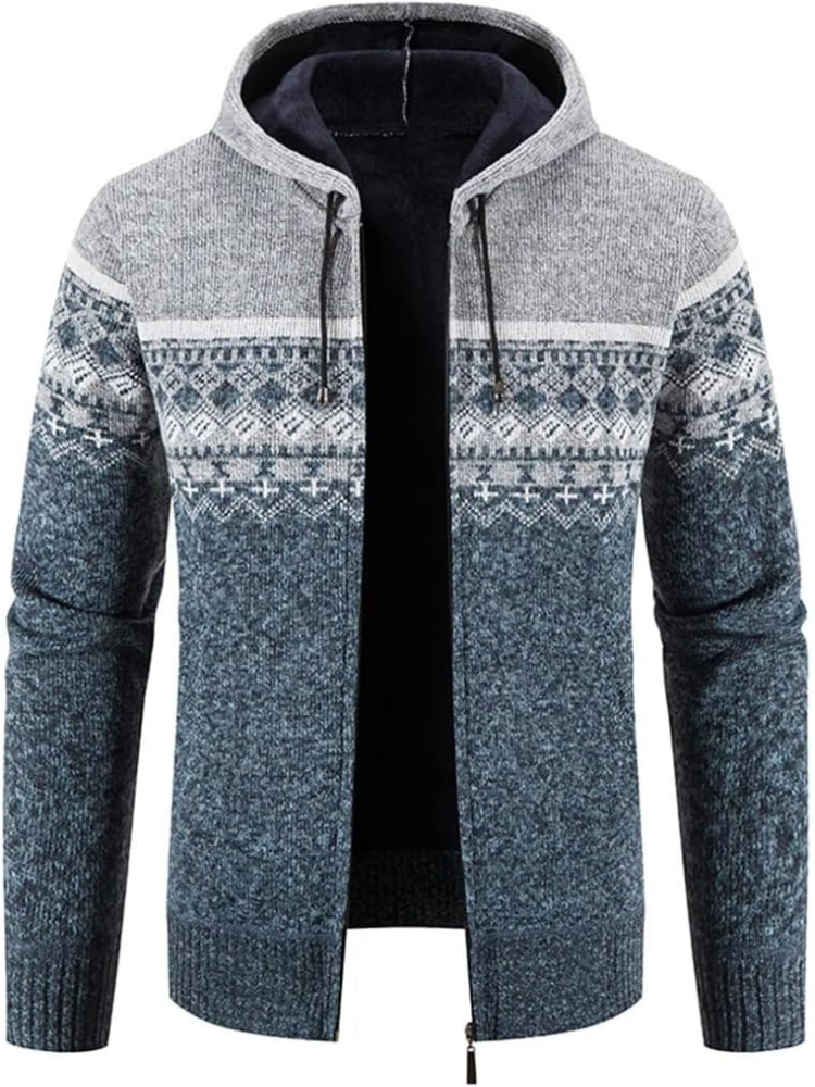 Haven Men's Winter Jacket with Hood and Stripe Pattern 11