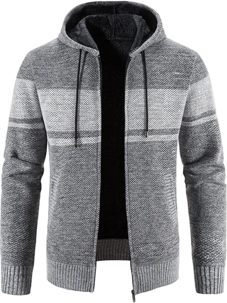 Haven Men's Winter Jacket with Hood and Stripe Pattern 8