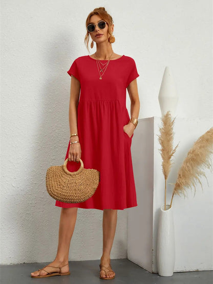 Haven Women’s A-Line Dress with Functional Pockets and Short Sleeves 0