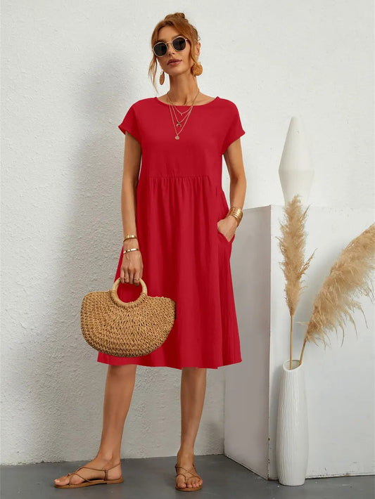 Haven Women’s A-Line Dress with Functional Pockets and Short Sleeves 0