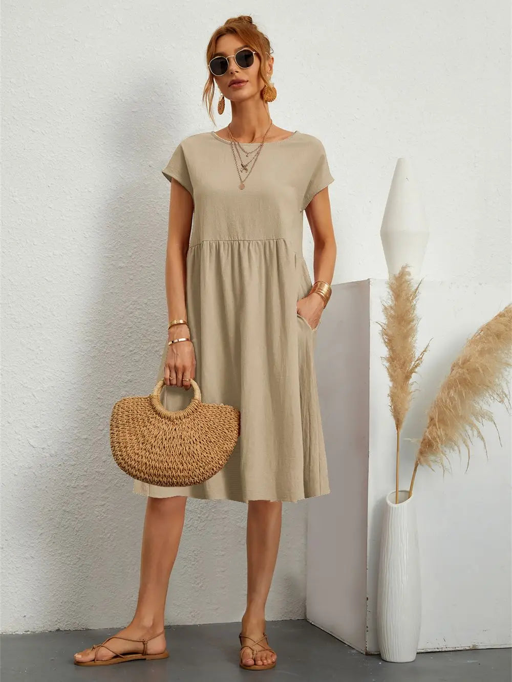 Haven Women’s A-Line Dress with Functional Pockets and Short Sleeves 3