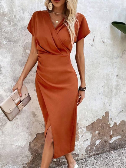 Haven Women’s Midi Dress with V-Neck and Mid-Length Cut in Bright Orange 5