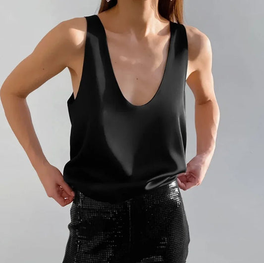 Haven Women’s Satin Tank Top with Deep Scoop Neck 0