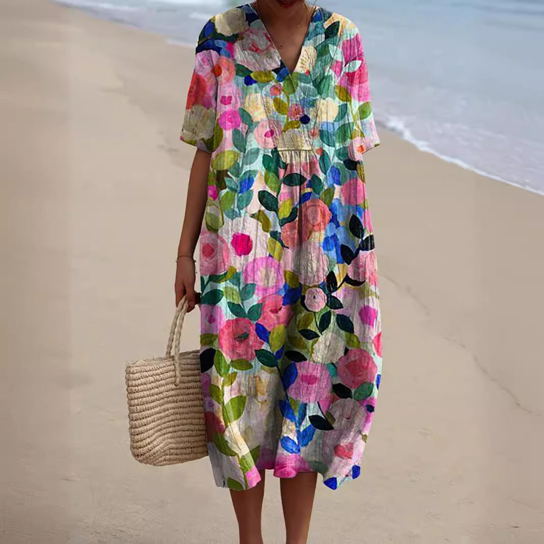 Haven Women’s Summer Dress with Colorful Floral Pattern and V-Neck 0