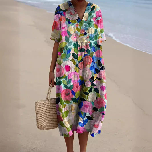 Haven Women’s Summer Dress with Colorful Floral Pattern and V-Neck 0