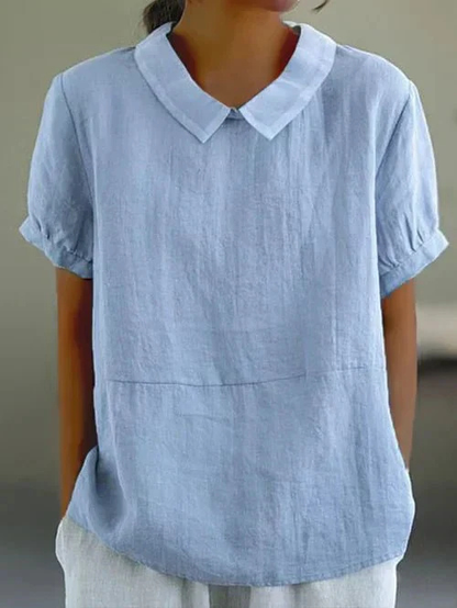 Hazel Women’s Blouse with Peter Pan Collar and Short Sleeves 0