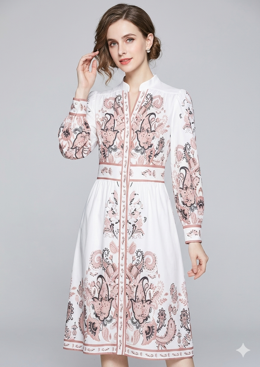 Heidi Women’s Maxi Dress with V-Neck and Long Sleeves in Floral Pattern 0