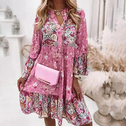 Heidi Women’s Summer Dress with V-Neck, Floral Print, and Ruffled Hem 0