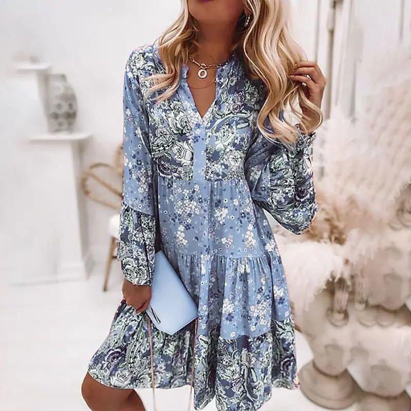 Heidi Women’s Summer Dress with V-Neck, Floral Print, and Ruffled Hem 1