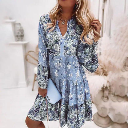 Heidi Women’s Summer Dress with V-Neck, Floral Print, and Ruffled Hem 1