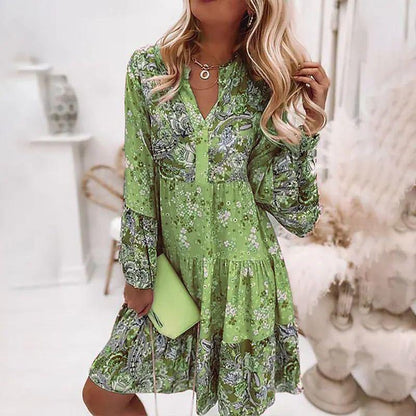 Heidi Women’s Summer Dress with V-Neck, Floral Print, and Ruffled Hem 2