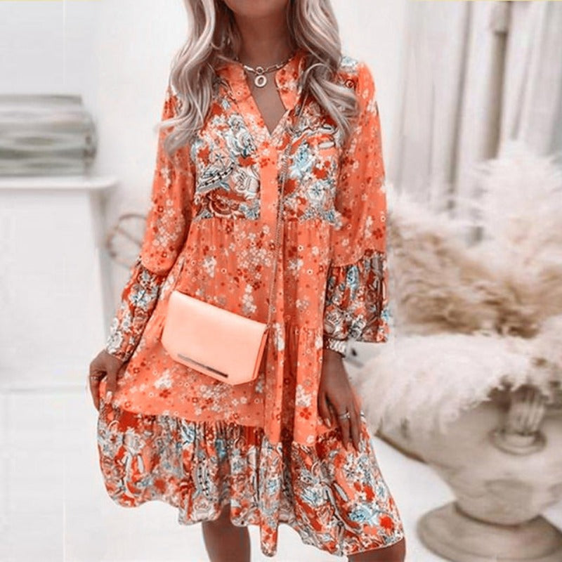 Heidi Women’s Summer Dress with V-Neck, Floral Print, and Ruffled Hem 3