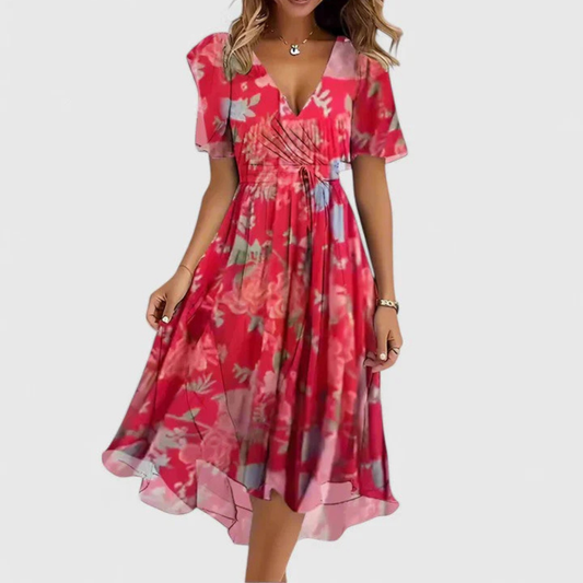 Hela Women’s Midi Dress with Floral Print and Flattering V-Neckline 0