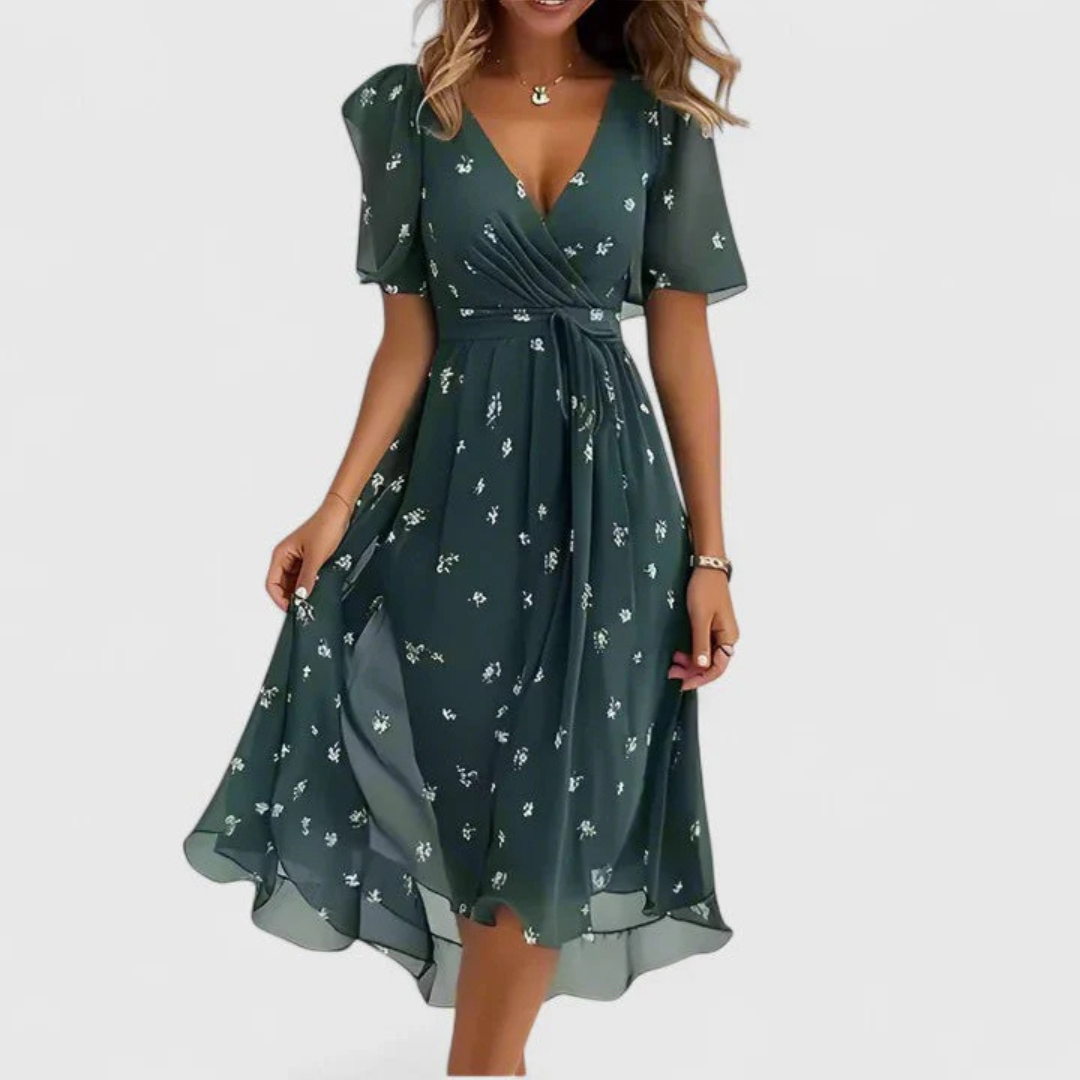 Hela Women’s Midi Dress with Floral Print and Flattering V-Neckline 2