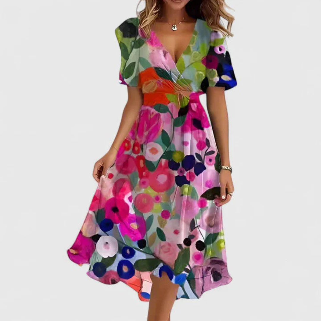 Hela Women’s Midi Dress with Floral Print and Flattering V-Neckline 6