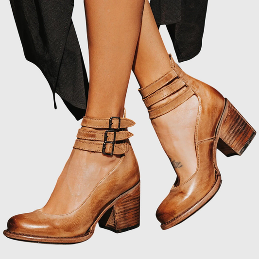 Helena Women’s Black Ankle Boots with Buckle Straps and Block Heel 0
