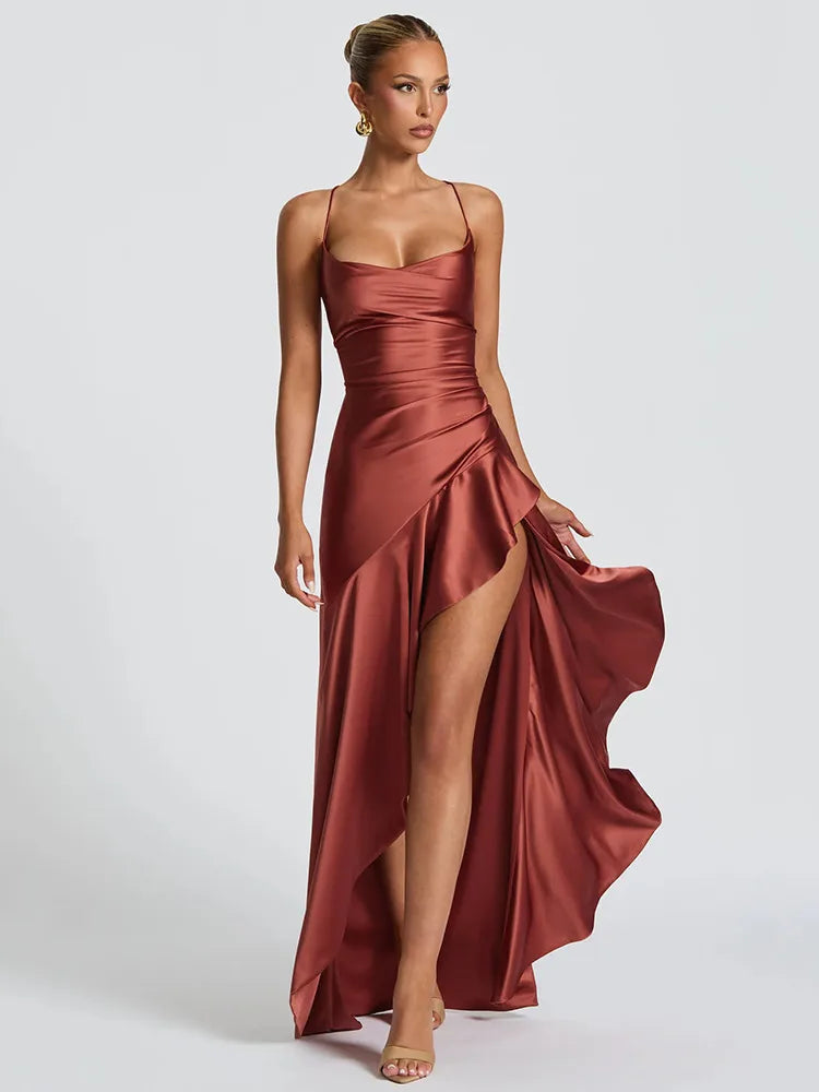 Helga Women’s Cocktail Dress with Spaghetti Straps and High Slit for Elegant Occasions 0