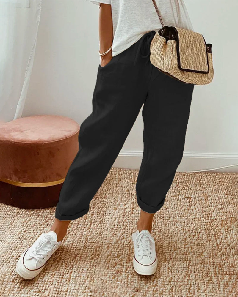 Helga Women’s Trousers with Breathable Fabric and Relaxed Fit in White Linen 1