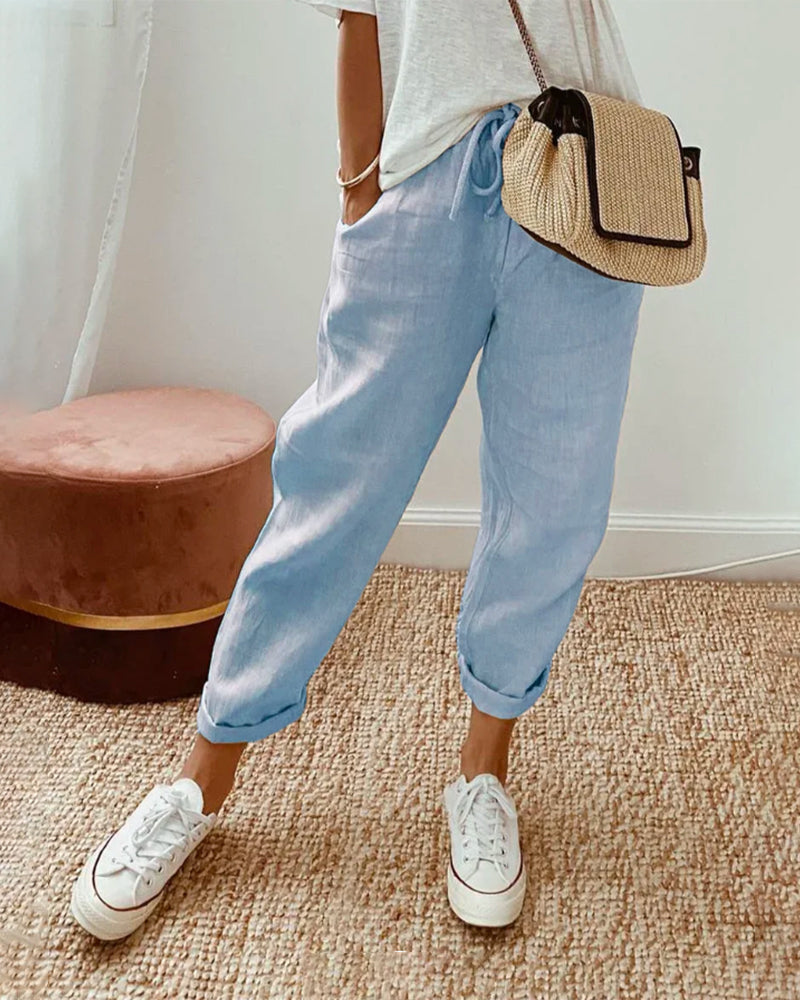Helga Women’s Trousers with Breathable Fabric and Relaxed Fit in White Linen 2