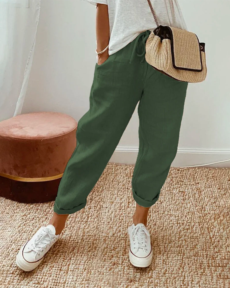 Helga Women’s Trousers with Breathable Fabric and Relaxed Fit in White Linen 4