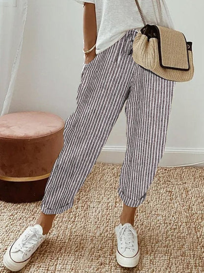Helga Women’s Trousers with Breathable Fabric and Relaxed Fit in White Linen 5