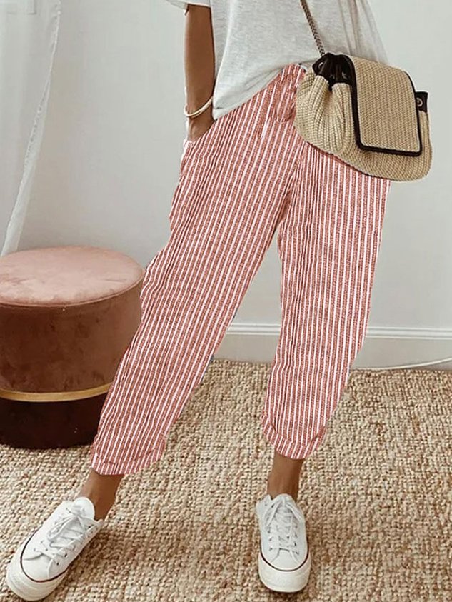 Helga Women’s Trousers with Breathable Fabric and Relaxed Fit in White Linen 6