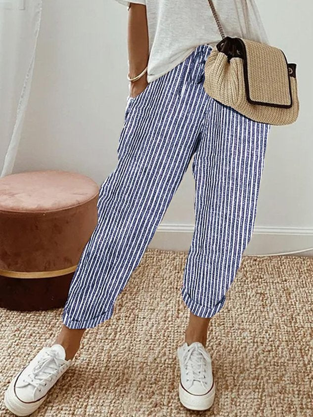 Helga Women’s Trousers with Breathable Fabric and Relaxed Fit in White Linen 7