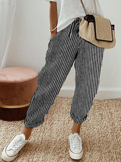 Helga Women’s Trousers with Breathable Fabric and Relaxed Fit in White Linen 8