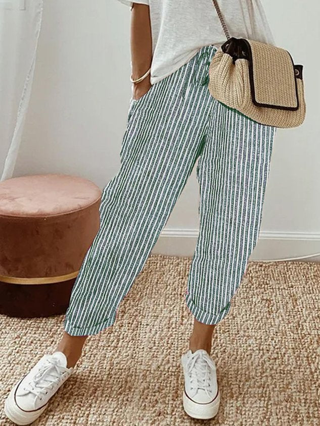 Helga Women’s Trousers with Breathable Fabric and Relaxed Fit in White Linen 9