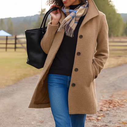 Helga Women’s Wool Coat with Classic Cut and Button Placket Design 0