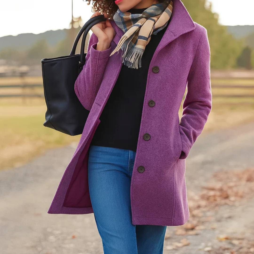 Helga Women’s Wool Coat with Classic Cut and Button Placket Design 1