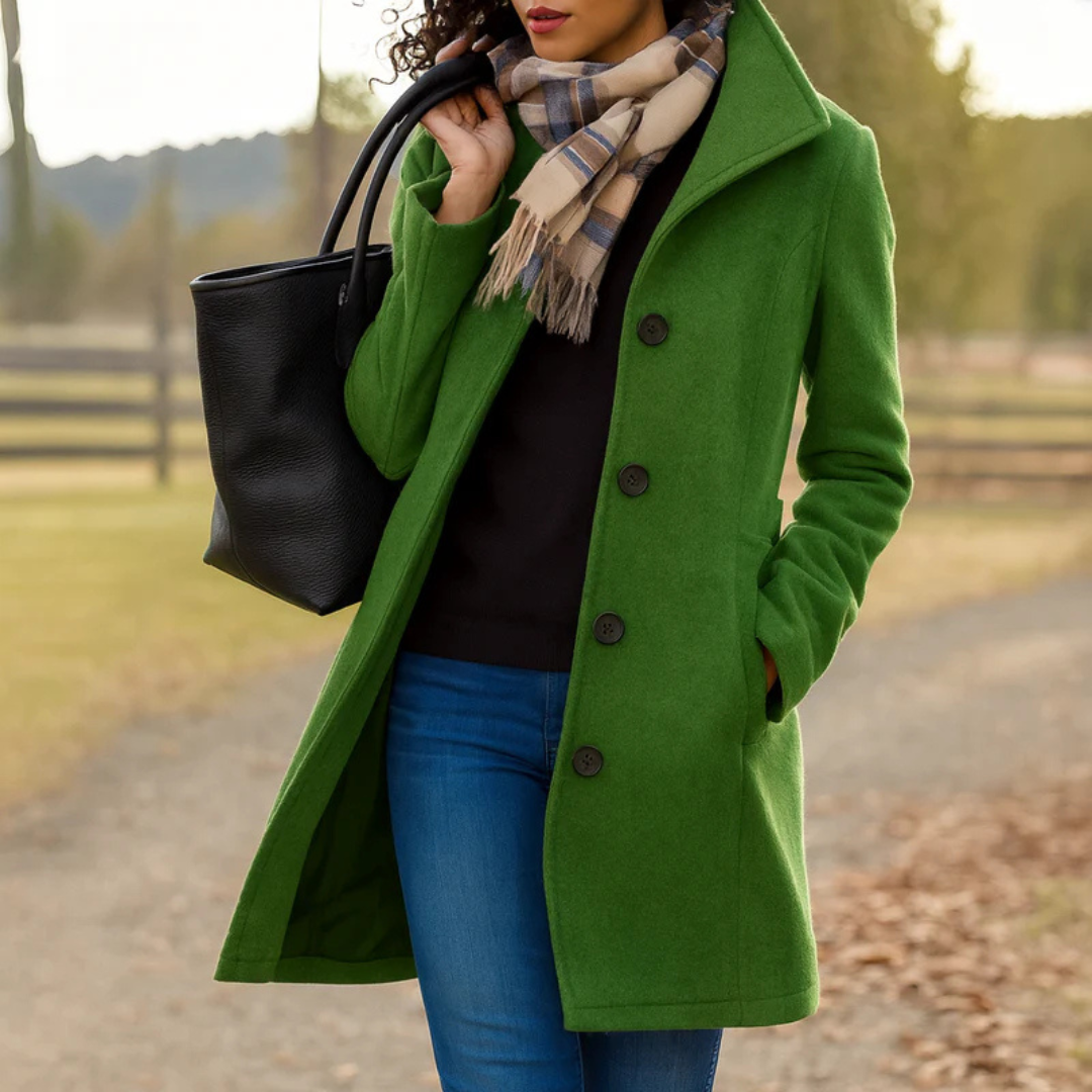 Helga Women’s Wool Coat with Classic Cut and Button Placket Design 2