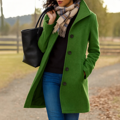 Helga Women’s Wool Coat with Classic Cut and Button Placket Design 2