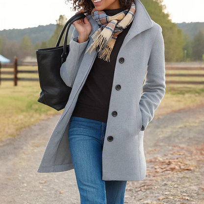 Helga Women’s Wool Coat with Classic Cut and Button Placket Design 5