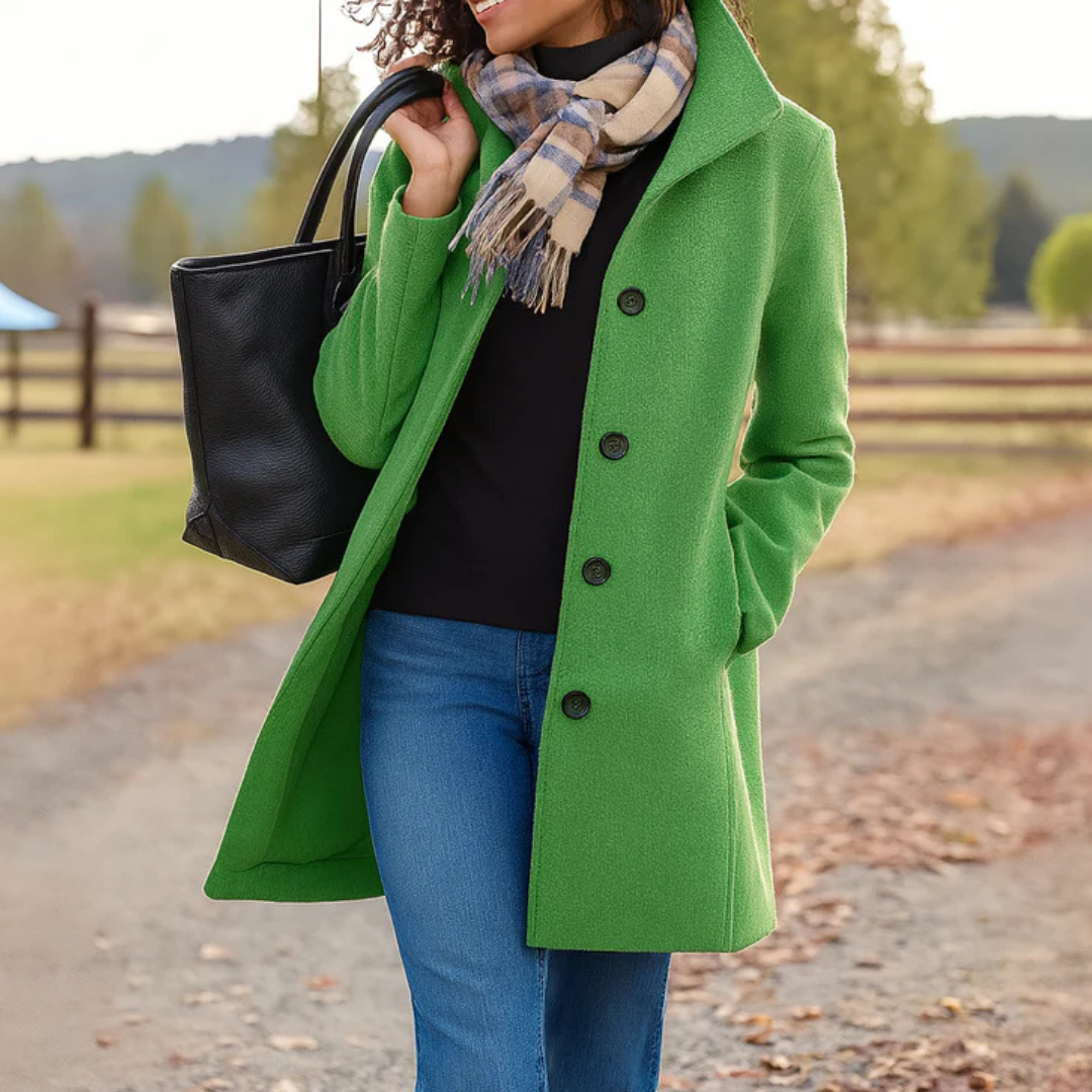 Helga Women’s Wool Coat with Classic Cut and Button Placket Design 8