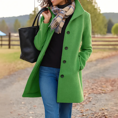 Helga Women’s Wool Coat with Classic Cut and Button Placket Design 8
