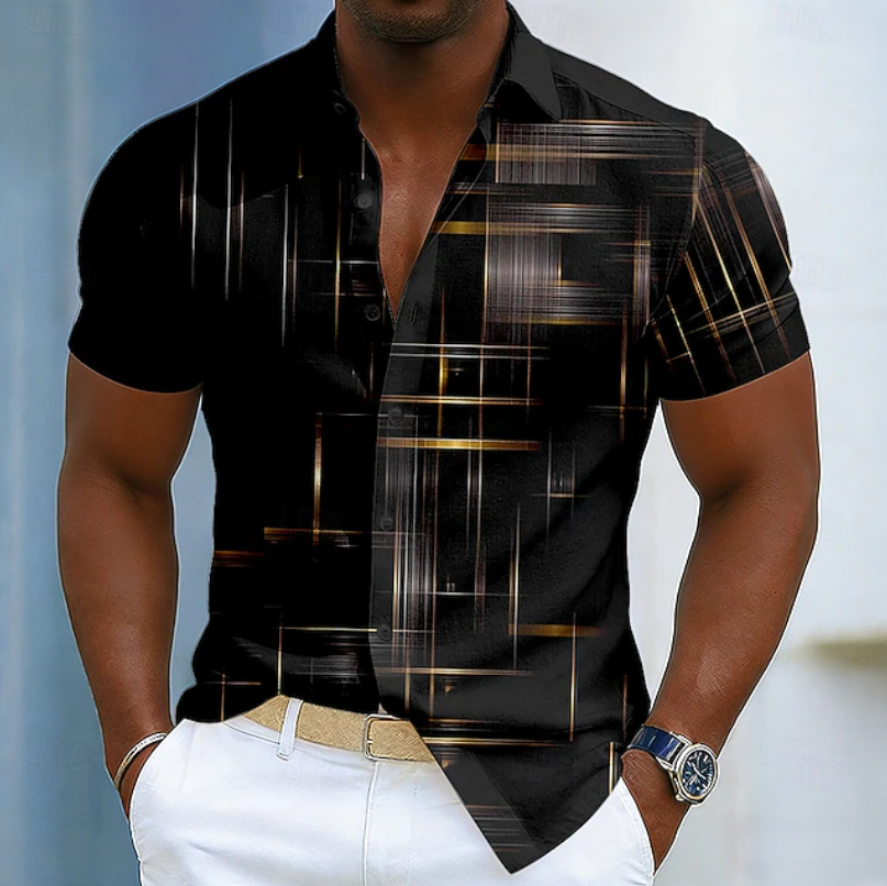 Hendrix Men’s Short Sleeve Shirt with Geometric Print and Button-Up Design 0