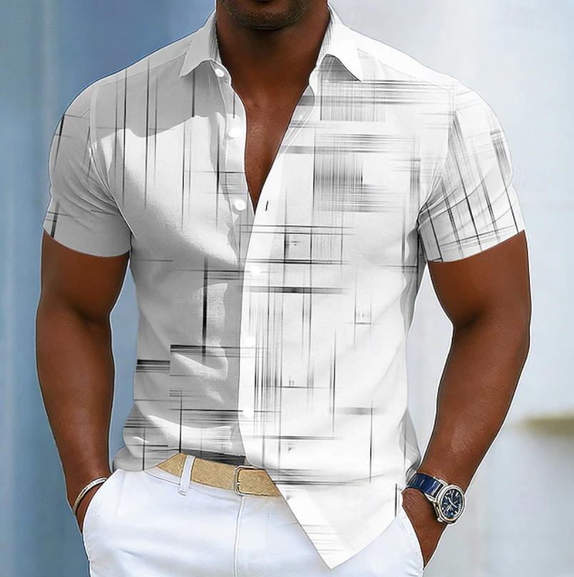 Hendrix Men’s Short Sleeve Shirt with Geometric Print and Button-Up Design 1