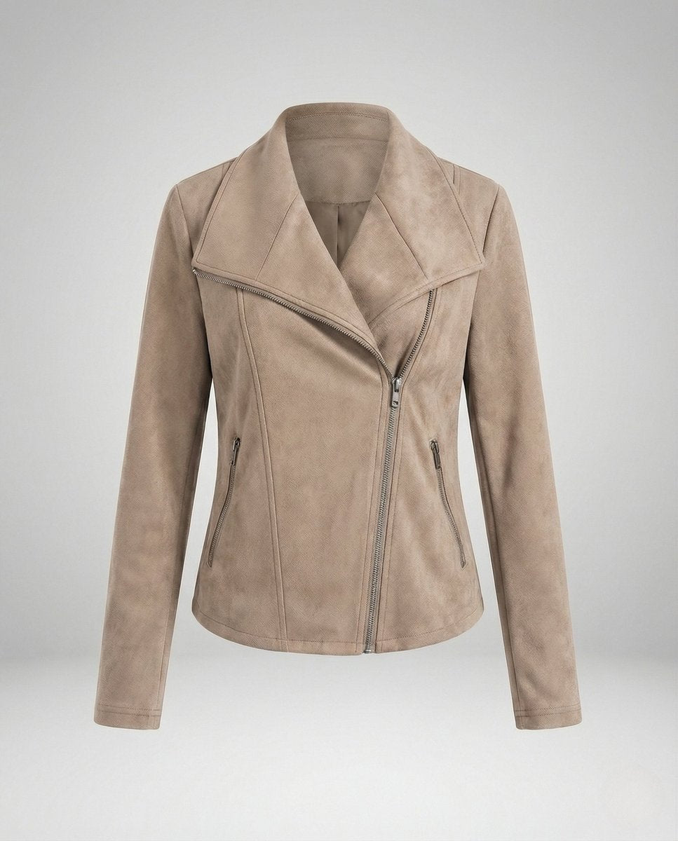 Isabella Women's Biker Jacket | Tailored Faux Suede, Asymmetric Zip 0