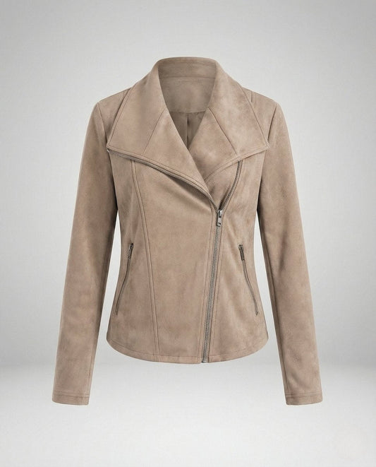 Isabella Women's Biker Jacket | Tailored Faux Suede, Asymmetric Zip 0